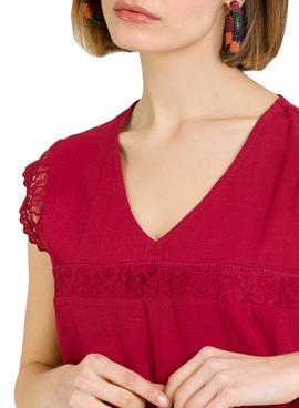 Blusa Naf Naf Puntillas Rojo Para Mujer