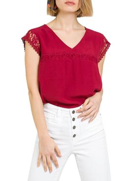 Blusa Naf Naf Puntillas Rojo Para Mujer