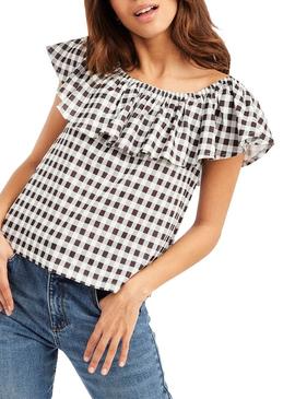 Blusa Naf Naf Vichy Negro Para Mujer