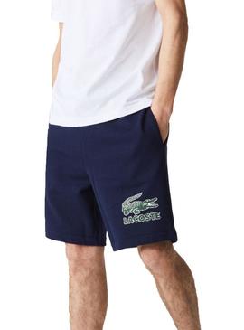 Bermuda Lacoste Logo Estampado Marino Para Hombre