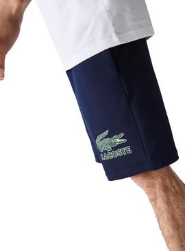 Bermuda Lacoste Logo Estampado Marino Para Hombre