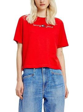 Camiseta Tommy Jeans Boxy Crop Rojo Para Mujer