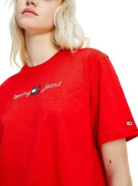 Camiseta Tommy Jeans Boxy Crop Rojo Para Mujer