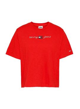 Camiseta Tommy Jeans Boxy Crop Rojo Para Mujer