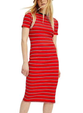 Vestido Tommy Jeans Striped Rib Rojo Para Mujer