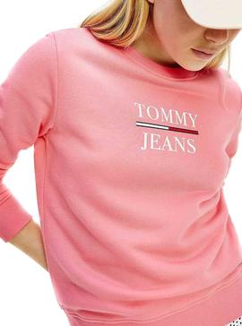 Sudadera Tommy Jeans Terry Logo Rosa Para Mujer