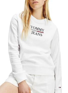 Sudadera Tommy Jeans Slim Terry Logo Blanco Mujer