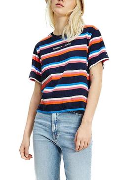 Camiseta Tommy Jeans Boxy Crop Stripe Marino Mujer