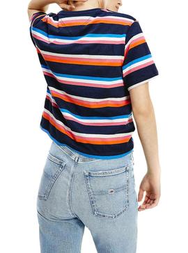 Camiseta Tommy Jeans Boxy Crop Stripe Marino Mujer
