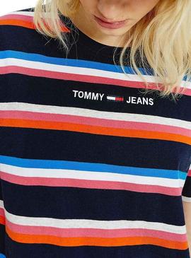 Camiseta Tommy Jeans Boxy Crop Stripe Marino Mujer