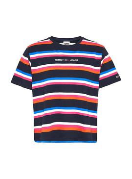 Camiseta Tommy Jeans Boxy Crop Stripe Marino Mujer