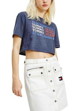 Camiseta Tommy Jeans Super Crop Flag Azul Mujer