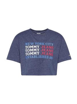 Camiseta Tommy Jeans Super Crop Flag Azul Mujer