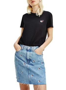 Camiseta Tommy Jeans Homespun Heart Negro Mujer