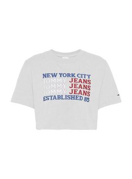Camiseta Tommy Jeans Super Crop Flag Gris Mujer