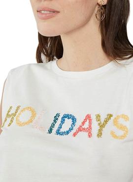 Camiseta Naf Naf Holidays Blanco Para Mujer