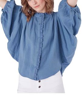 Blusa Naf Naf Manga Japonesa Azul Para Mujer