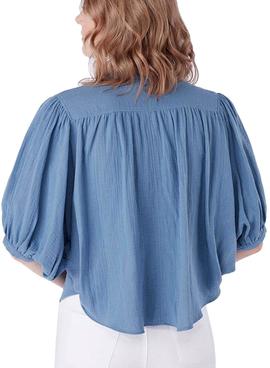 Blusa Naf Naf Manga Japonesa Azul Para Mujer