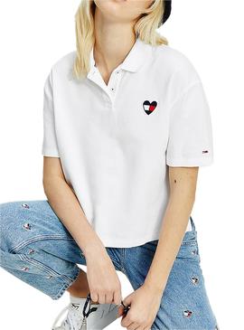 Polo Tommy Jeans Boxy Crop Blanco Para Mujer