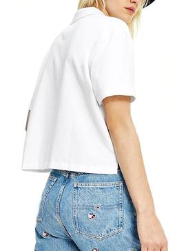 Polo Tommy Jeans Boxy Crop Blanco Para Mujer
