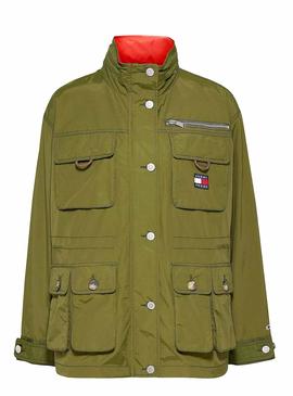 Chaqueta Tommy Jeans Multipocket Verde Para Mujer