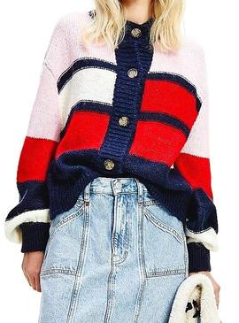 Cardigan Tommy Jeans Color Block Multi Para Mujer