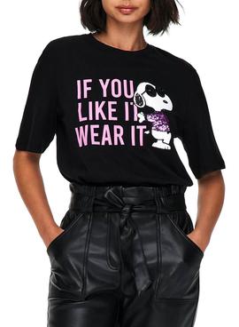 Camiseta Only Snoopy Negro Para Mujer
