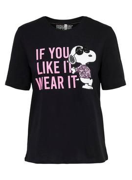 Camiseta Only Snoopy Negro Para Mujer