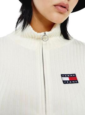 Jersey Tommy Jeans Half Zip Blanco para Mujer