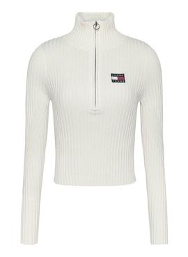 Jersey Tommy Jeans Half Zip Blanco para Mujer