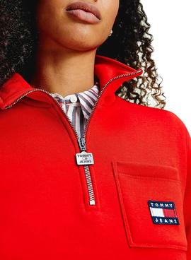 Sudadera Tommy Jeans Relaxed Badge Rojo Mujer