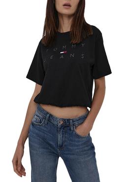 Camiseta Tommy Jeans Crop Draw Cord Negro Mujer