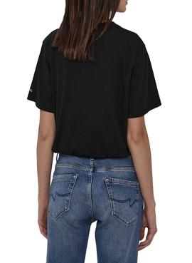 Camiseta Tommy Jeans Crop Draw Cord Negro Mujer