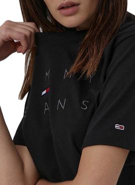 Camiseta Tommy Jeans Crop Draw Cord Negro Mujer