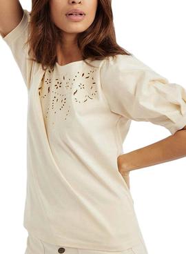 Blusa Naf Naf Bordados Beige Para Mujer