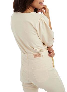 Blusa Naf Naf Bordados Beige Para Mujer