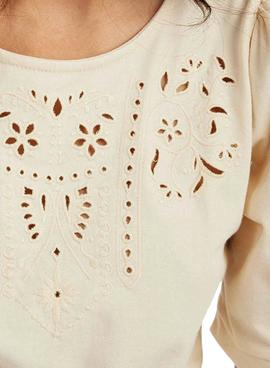 Blusa Naf Naf Bordados Beige Para Mujer