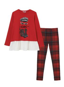 Conjunto Mayoral Leggings Cuadros Rojo Para Niña