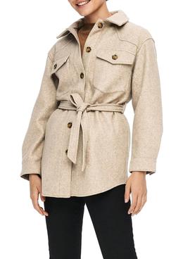 Chaqueta Only Trillion Beige Cinturon Para Mujer