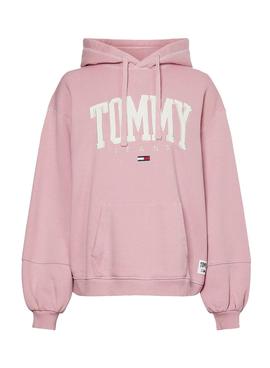 Sudadera Tommy Jeans Rosa Collegiate Capucha Mujer