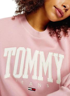 Sudadera Tommy Jeans Collegiate Rosa Para Mujer