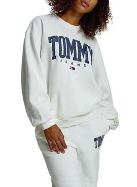 Sudadera Tommy Jeans Collegiate Blanco Para Mujer