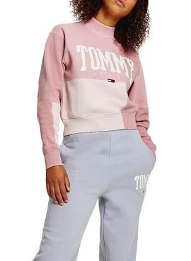 Sudadera Tommy Jeans Collegiate Rosa Cropped Mujer