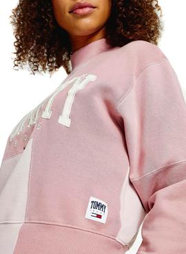 Sudadera Tommy Jeans Collegiate Rosa Cropped Mujer