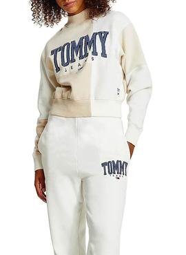 Sudadera Tommy Jeans Collegiate Blanco Cropped 