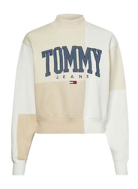 Sudadera Tommy Jeans Collegiate Blanco Cropped 