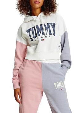 Sudadera Tommy Jeans Collegiate Blanco Cropped