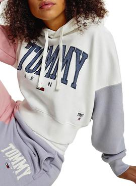 Sudadera Tommy Jeans Collegiate Blanco Cropped