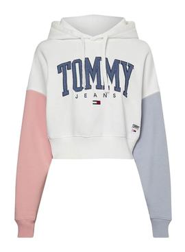 Sudadera Tommy Jeans Collegiate Blanco Cropped