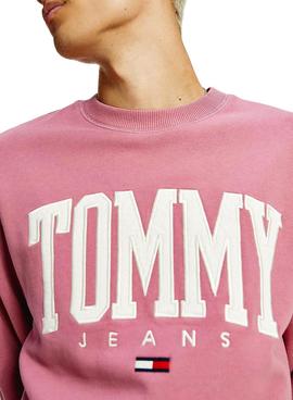 Sudadera Tommy Jeans Collegiate Rosa Para Hombre